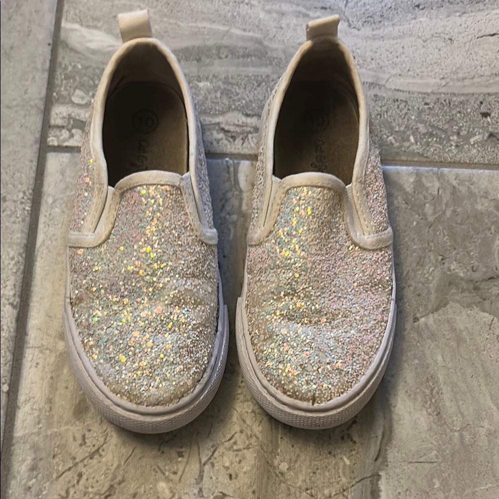 Toddler girl slip on glitter sneaker white size 10